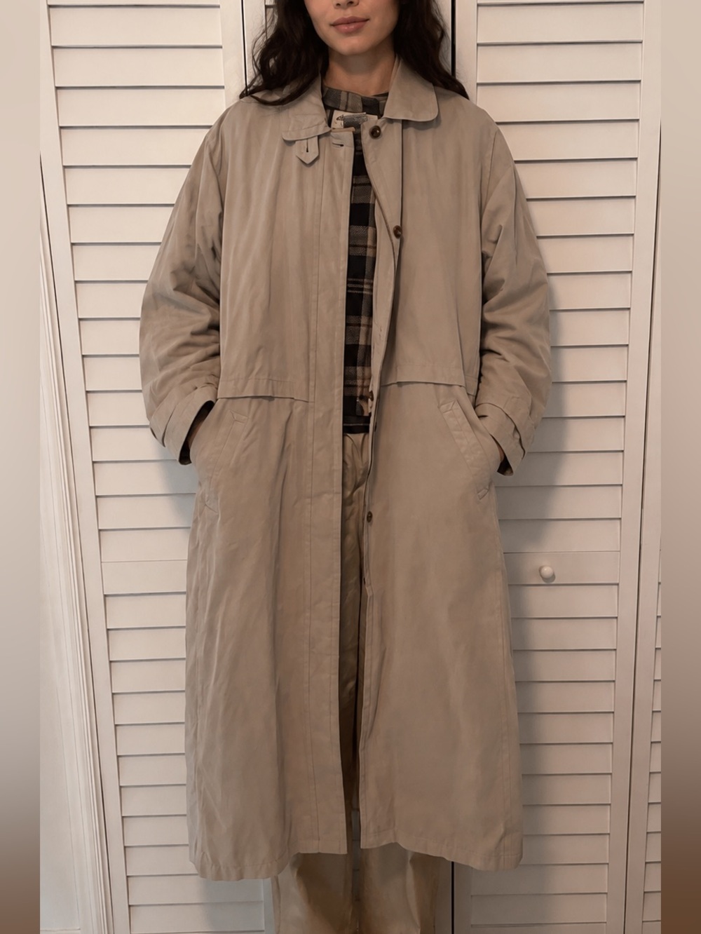 Vintage Eddie Bauer Longline Trench coat XL Removable Goose Down Coat Tan Khaki